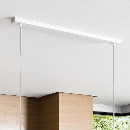 Baldachin für Lampe Rechteckig, Abzweigdose mit 2 Kabelauslässen (L 80 x H 2.5 x B 5 cm), WEISS - ideal für Esstisch, inkl. Federklemmen