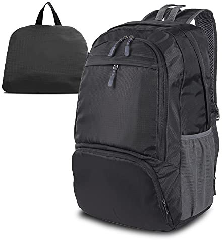 Dewellyoo Lightweight Hiking Backpack, Foldable Outdoor Camping Hiking Travel Multi-functional Camping Trekking Rucksack Travel Climbing Mountaineer Outdoor Sport Daypack Bag for Men Women (Black)