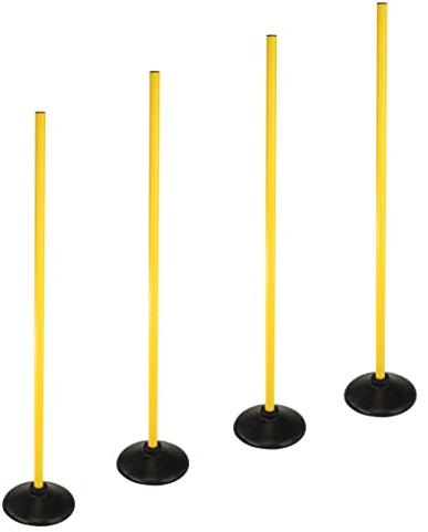 SPORTIKEL24 Kombi-skivfot av massivt gummi och stång 100 cm – set om 4 – gummibas och träningsstång för slalom & koordinationsträning – för fotboll och hundsport – agility-stänger (gul)
