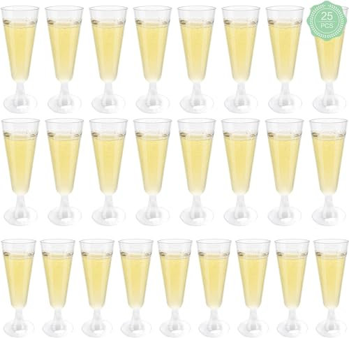 Baiyuanli Plastik Sektgläser 25 Stück 150ml Mehrwege Champagnergläser, Transparent Kunststoff Champagnerflöten, Sektflöten für Hochzeiten Geburtstag Brautpartys Junggesellenabschied Jahrestag Partys