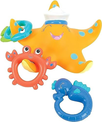 Nuby - Badleksak Sjöstjärna med 3 ringar - Baby- och barnvattenleksak - Säker badleksak för småbarn - 18+ månader