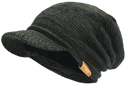 VECRY Homme Femme Bonnet Épais Toison Doublé Tricoter Chapeaux Bonnets Visière (Vert/Noir)