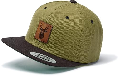 Cap Flexfit Snapback : Hirsch Emblem - Outdoor Cap - Cappi für Jäger Naturliebhaber Herren & Damen Baseball Cap Kappe Mütze Outdoor für Jäger Jagd Ausrüstung Wander Zubehör (Olive/Black)