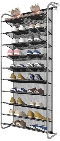 DBREAKS 10-Tier Verstellbares Schuhregal über der Tür, Shoe Organizer, Schuhregal Hängend, Schuhaufbewahrung Hängend, Tür Organizer Shelf, Metallhaken mit Stabiler, Einstellbarer Dicke