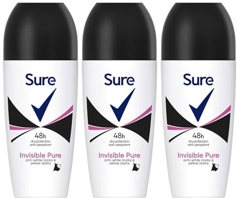 Sure Antiperspirant Roll On Invisible Pure 48H Sweat and Odour Protection Roll On with Fresh, Light and Clean Scent Deodorant for Women, 50ml Pack of 3