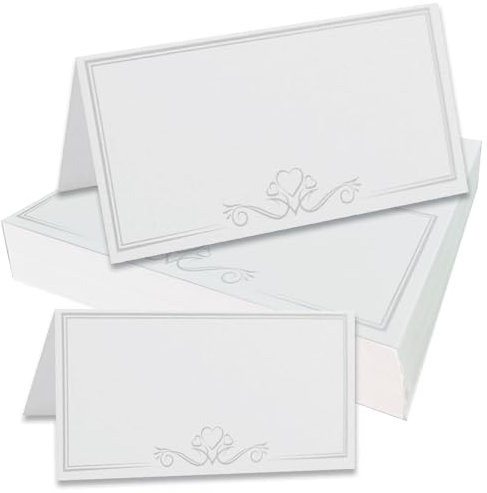 50 Place Cards - Wedding Place Cards for Table, Table Name Setting Cards. White Rectangles, Foldable Tent Card, Birthday Dinner Party, Matte Finish