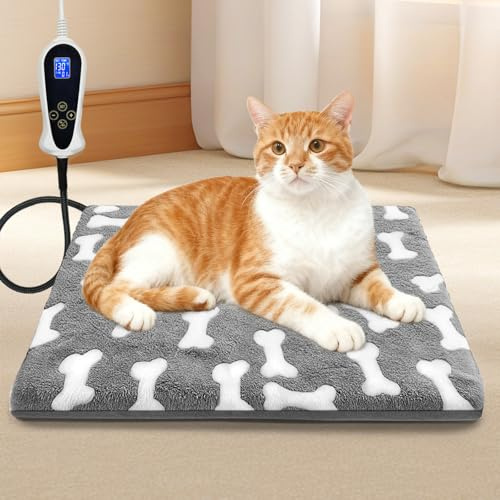 Bestio Cat Heating Pad, 18Ă18 in Waterproof Heated Cat Bed with Intelligent Constant Temperature Switch and Metal Protective Tube, Pet Heating Pads for Cats Dogs with Washable Cover-Grey