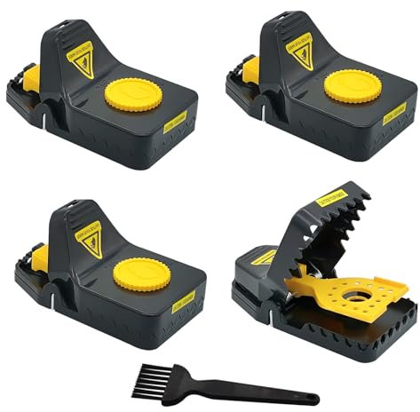 Rat Traps, 4 Pack Super Heavy Duty Instant Kill Traps,Reusable Humane Rat Traps for Mouse Rat Chipmunk,High Sensitive Mice Snap Trap for Indoors and Outdoors,Effective & Safe Rodent (4, Yellow)