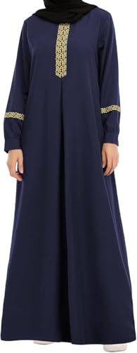 Goolecrimp Vestido Abaya musulmán para Mujer Vestido Elegante Informal de oración Tradicional islámica Vestido Suelto de Estilo étnico para adoración al Ramadán (Azul Marino,4XL)