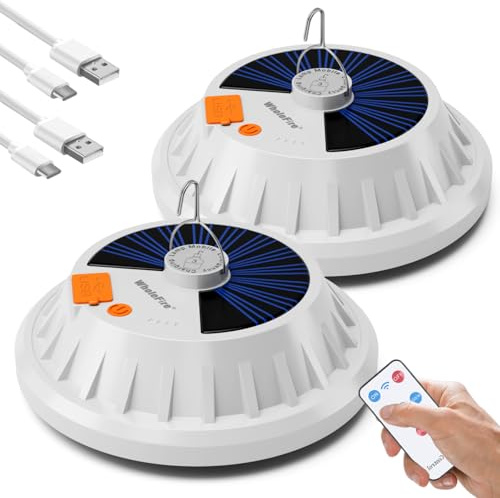 2 pezzi Lampadina da Lavoro Sospensione, Lampada da Campeggio Solare USB Ricaricabile con Telecomando, Lampada da Esterno IPX7 Impermeabile Luce Esterna Portatile da Campeggio Giardino Barbecue