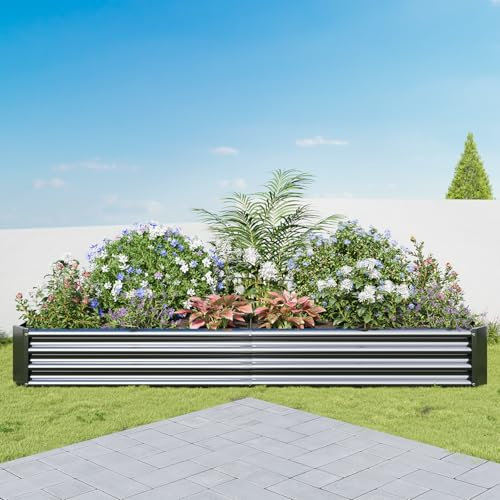 VERFARM Metal Galvanized Raised Garden Bed Kit, 8 x 4 x 1 ft Galvanized Steel Raised Garden Planter Box Outdoor with Open Base for Growing Vegetables/Flowers/Herbs/Fruits/Succulents, Black