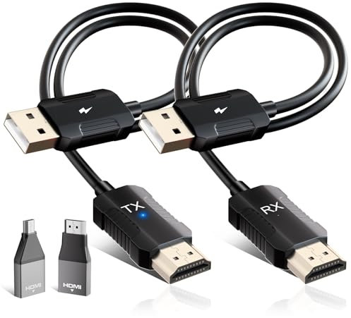 HDMI Wireless Trasmettitore e Ricevitore, Decodifica 4K Uscita 1080P, Cavo HDMI Senza Fili Portata 165FT/50M, 2,4 G e 5G Streaming Video/Audio/File da Laptop, PC a Monitor/TV/Proiettore, Nero