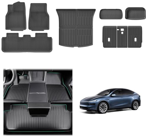 [9 Unidades] GAFAT Nuevo Tesla Model Y Juniper 2025 2026 Alfombrillas Delanteras + Maletero, TPE Todo Tipo de Clima, Model Y 2025 Alfombrillas Goma, Borde Alto Protección 360° Escaneo 3D Original