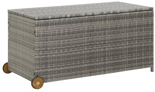 Gecheer Scatola portaoggetti da giardino grigio chiaro, 120 x 65 x 61 cm, in rattan, scatola portaoggetti per esterni, organizer per attrezzi da giardino, cassapanca per cuscini, balcone, piscina e