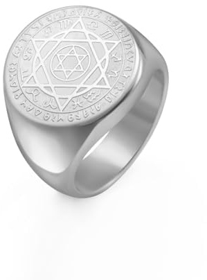Amaxer Talisman Sceau Salomon Bague Signet pour Homme 12 Constellation Hexagramme étoile à Six Pointes Bague Amulette de Protection Acier Inoxydable