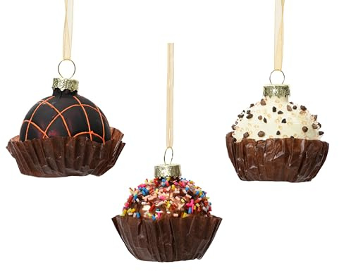 Julgransdekoration i glas 5 cm – chokladpralinfigur att hänga upp – 1 styck sorterad – julgranshänge för jul – julgransprydnad – mat, godis, brun