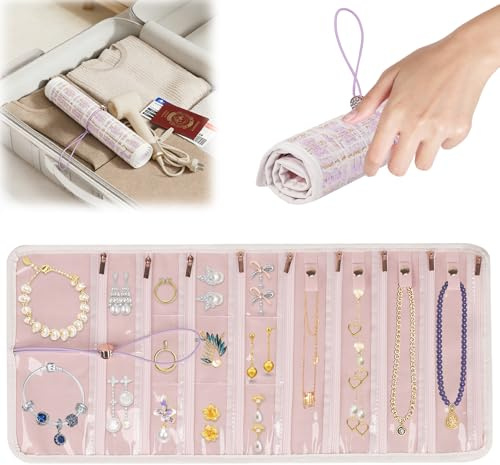 BlyeMichdi Borsa a Rullo per Organizer per Gioielli, Rotolo Pieghevole per Gioielliere, Organizzatore Gioielli Velvet Caso, Portagioie da Viaggio per Bracciali, Orecchini, Anelli, Collane