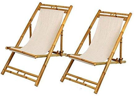 Spetebo 2X Bambus Gartenliege Natur - 2er Set Liegestühle - Sonnenliege Strandliege Relaxliege