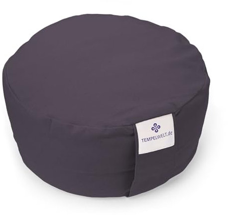 TEMPELWELT Bezug 2-teilig für Yogakissen Meditationskissen rund 32 x 18 cm, Kissenhülle aus Baumwolle Leinen anthrazith grau mit extra Inlet ungefüllt, Yoga Bolster Kissen Zafu