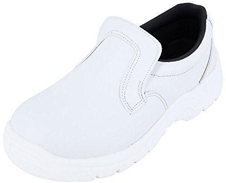 Chaussure de Cuisine Blanche Forme Mocassin Idéale Chaussure Industrie Agro Alimentaire avec Protection ISO20346 Forme Mocassin de Cuisine Pointure 42