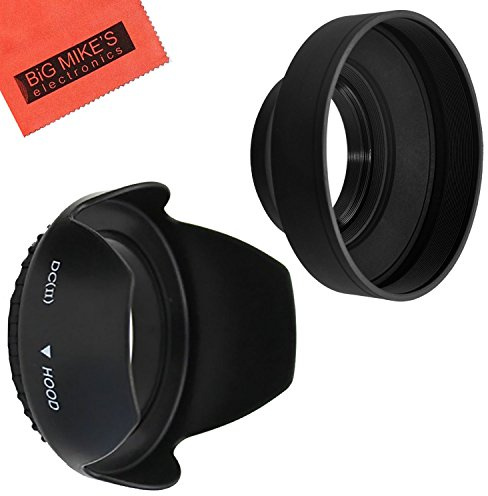 55mm Tulip Flower Lens Hood + 55mm Soft Rubber Lens Hood for Select Canon, Nikon, Olympus, Panasonic, Pentax, Sony, Sigma, Tamron SLR Lenses, Digital Cameras and Camcorders + MicroFiber Cleaning Cloth