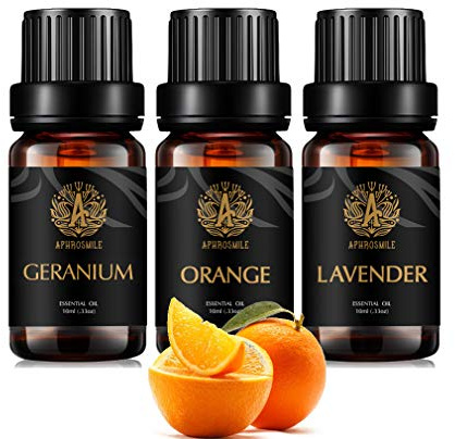 Set di oli essenziali per aromaterapia, aromaterapia, olio essenziale di geranio puro al 100%, per umidificatore – arancione, geranio, lavanda, set di oli essenziali per aromaterapia e lavanda.