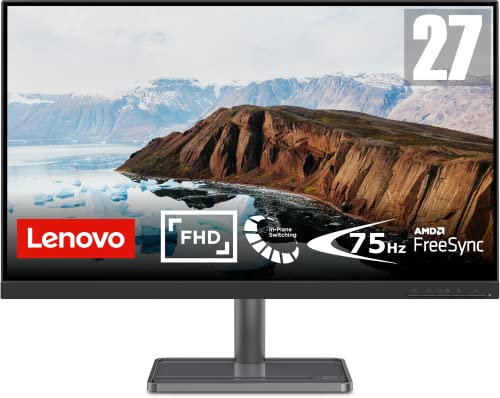 Lenovo L27i-30 27 Inch FHD Monitor (IPS, 4ms, up to 75 Hz, HDMI + VGA, AMD FreeSync) - Raven Black