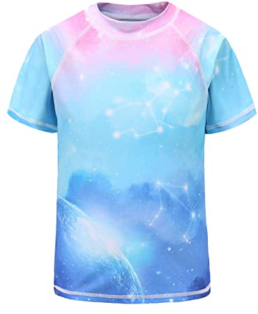 Moon Tree Schwimmshirt Mädchen Kurzarm Rashguard Kinder Schnelltrocknendes Badeshirt für Mädchen Badeanzug 134-140/9-10 Jahre