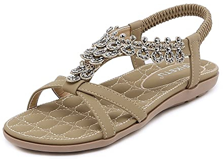 ZDQ Sandali Donna Estive Eleganti Bassi Comodi Basse Casual Bohémien Scarpe Beige 44 EU = Produttore Taglia 45
