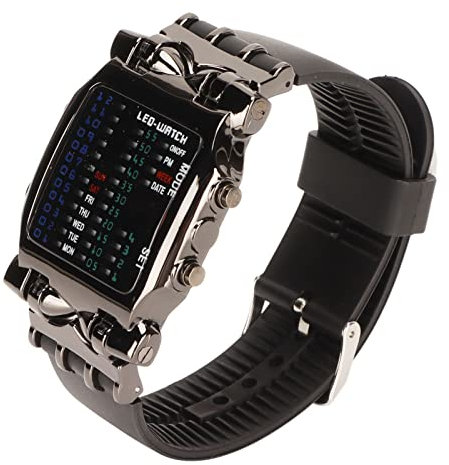 Binäre Armbanduhr in Krabbenform, Binärfarben, LED-Digitalanzeige, Silikonband, elektronische Armbanduhr Jungen und Herren