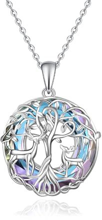 Livets träd kedja 925 sterlingsilver livsträd halsband keltisk knut triskele triangeln viking hänge kristall månsten smycken gåvor för kvinnor flickor, Sterlingsilver