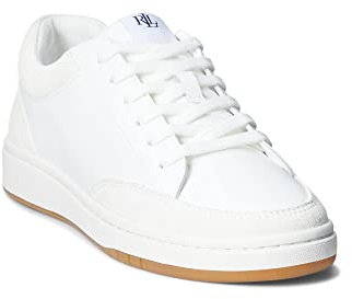 Lauren Ralph Lauren Damen Hailey Leather & Suede Sneaker, Snow White/Club House Cream, 42.5 EU