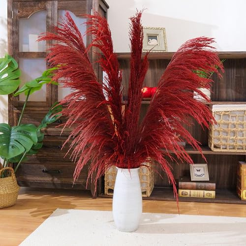 Decorazione di erba di Pampa rossa alta, 4 pezzi da 110 cm di grande erba di Pampa colorata secca naturale, fiore di Pampa rosso con aroma di fiori secchi, pianta secca rossa per il soggiorno