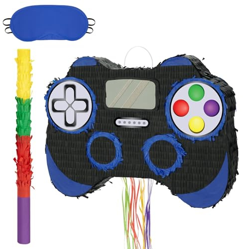 WERNNSAI Gaming Pinata Game Controller Pinata Bundle with Blindfold and Bat | Gaming Party Decoration for Birthday Party Decor Celebration with Blindfold and Bat