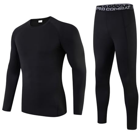 Adixun Kids Thermal Base Layers Sets Boys Football Skin Rugby Sport Underskin Sets Ski Baselayers for Children(Black, 12-13 Years)