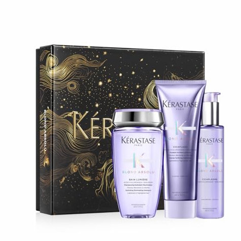 Kérastase, Blond Absolu, Cofre con Rutina Diaria para el Cabello con Champú Bain Lumière (250 ml), Acondicionador Cicaflash (250 ml) y Sérum Cicaplasme (150 ml), Para Cabello Decolorado o Rubio