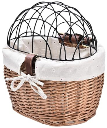 Panier pour Chat pour vélo - Panier de vélo pour Animal de Compagnie en Osier avec Couvercle en Treillis métallique - Panier avec Fil métallique - Porte-vélo Amovible pour Animaux de Compagnie -