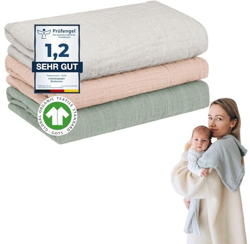 furora BABY Mulltücher Baby 80x80 cm XL groß | super Soft Musselin, Bio-Baumwolle, Oeko-TEX 100: schadstofffrei | Musselintücher Baby Spucktücher Mullwindeln, Mädchen, Junge, Neugeborene