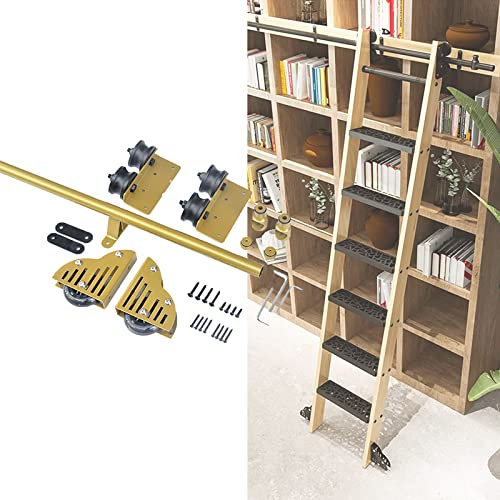 Kit di ferramenta per libreria, scala scorrevole, binario rotondo + accessori di prolunga da 1 m e 6 m, ideale per casa/interni/loft