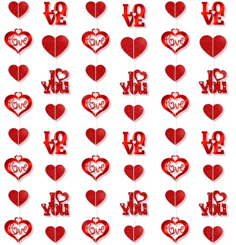 HOWAF Cuori San Valentino Decorazioni, Cuori da Appendere, Ghirlanda di Cuore Rosso Pendenti Cuore per Cuoricini Decorativi, Decorazioni San valentino, Fidanzamento, Anniversario, Compleanno, Set C