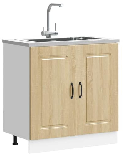 IKAYAA Armario Bajo para Fregadero Kalmar, Mueble Fregadero Cocina, sin encimera, 80 x 46 x 81.5 cm Roble Sonoma