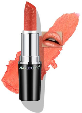 Anglicolor Pintalabios Coral Metallic Brillo,Barra De Labios Hidratante,Lipstick Brillante Textura Cremosa, Alta Pigmentación y Vegan - Cruelty Free (14 SUNRISE AT SEA, 4g)