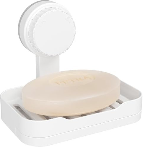 Lifewit Seifenschale Saugnapf für Dusche, Seifenschale mit ablauf, Kunststoff Seifenhalter Ohne Bohren, Abnehmbar Seifenhalter Wandmontage für Dusche, Küche Schwammhalter, 1 Stück, Weiß