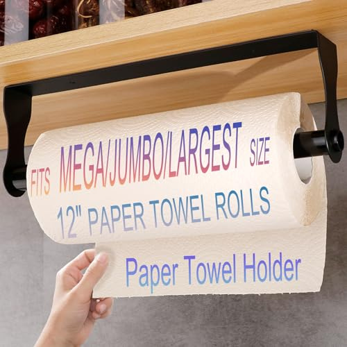 GOWODOOO Paper Towel Holder Under Cabinet,Paper Towel Holder,SUS304 Stainless Steel Alloy Kitchen Towel Holders,Self Adhesive Kitchen Roll Holder for Kitchen,Living Room,Bathroom(Matte Black)