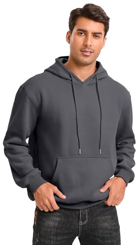 Jhsnjnr Mens Fleece Lined Pullover Hoodies Plain Long Sleeve Basic Hoody Jumper Grey