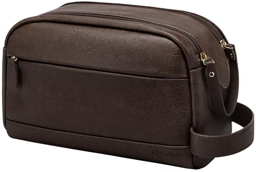 Celvetch PU Leather Toiletry Bag for Men - Water Resistant Travel Bag for Toiletries, Bathroom Essentials, Accessories - Dark Brown