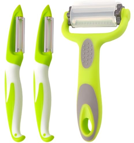 LEBKFT 3-in-1 Rotating Potato and Vegetable Peeler Set, Sharp Stainless Steel Blades Anti-Slip Ergonomic Peeler​ Handle Perfect for ​Fruit Carrots & More (Pack of 3)