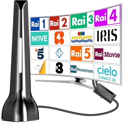 2026 Antenna TV Interna,Antenna TV Interna Amplificata Potente Ricezione 360° fino a 100 km con Base Magnetica,Supporto HD/4K/1080,DVB-T2/DVB-T2,installazione molto semplice