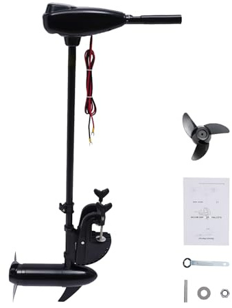 Goddlgjik 12V 80LBS Moteur Bateau Electrique 626W Moteur Hors Bord | avec 5 vitesses avant et 3 vitesses arrière, Moteur hors-bord à arbre long de 1850KG de traction