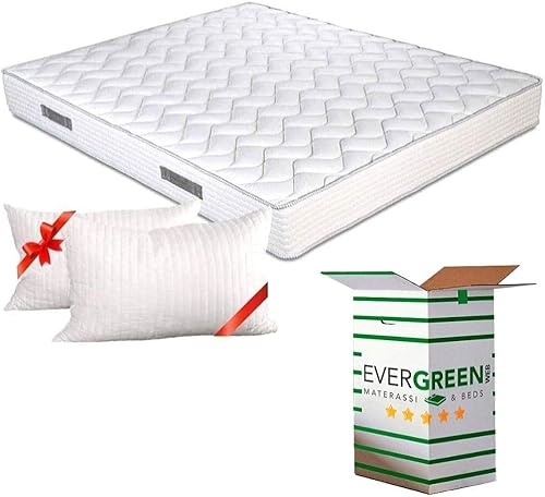EVERGREENWEB Orthopaedic Mattress 160x190 cm in Waterfoam, 20cm High + 2 Pillows in Memory Foam flakes FOR FREE, Massage Effect White Cover, Ergonomic, Breathable, Hypoallergenic, Antimite | FASHION